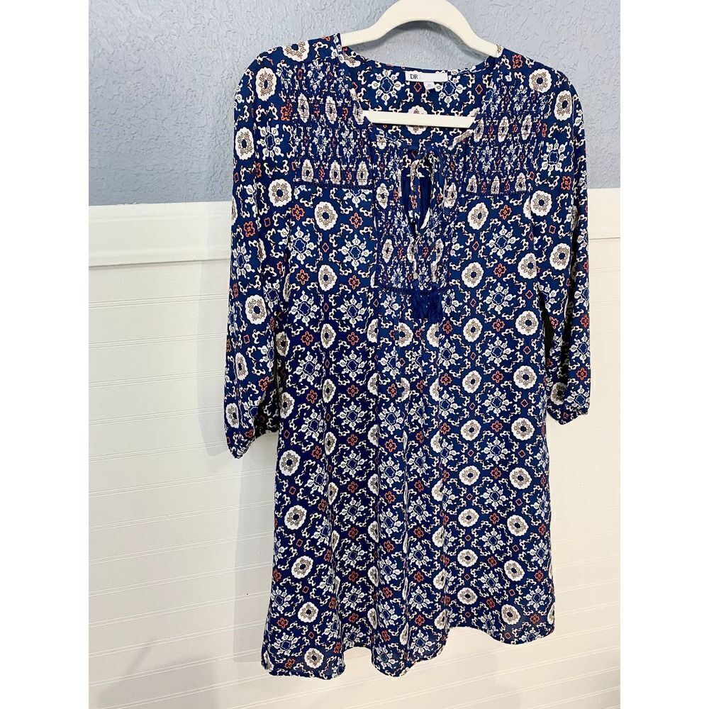 DR2 Blue Multipattern 3/4 Sleeve Tunic - Picture 1 of 7